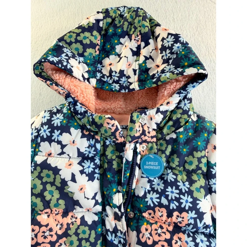 Carters Girls Navy Flora Floral Puffer Jacket Sherpa Hood 5T C2217S20-KO NWT